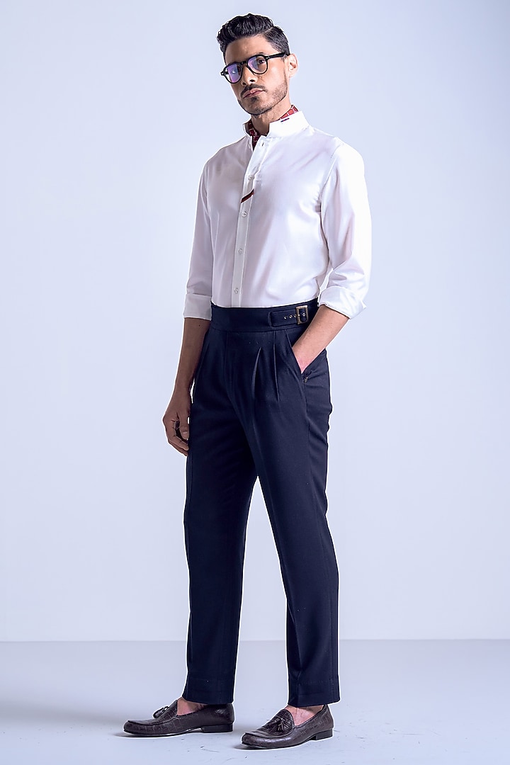 Off-White Terylene Viscose Lycra Wedding Shirt by S&N by Shantnu Nikhil Men at Pernia's Pop Up Shop