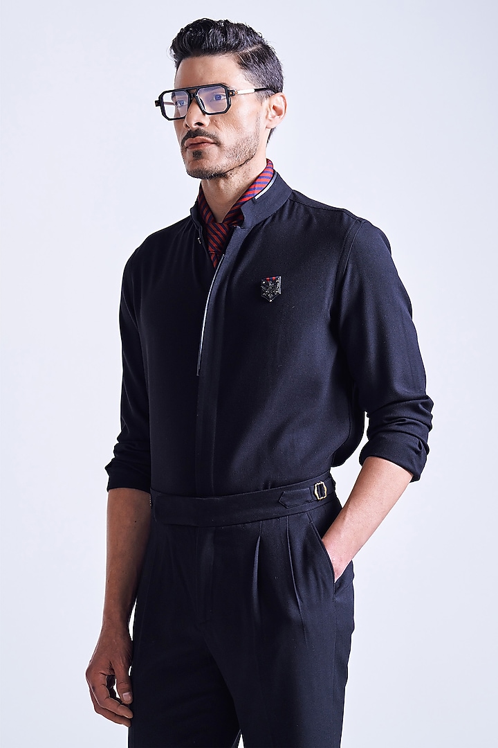 Black Terylene Viscose Lycra Party Wear Shirt by S&N by Shantnu Nikhil Men at Pernia's Pop Up Shop