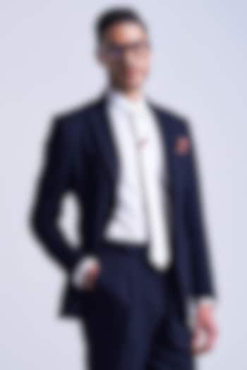 Navy Blue Poly Blend Viscose Lycra Jacket by S&N by Shantnu Nikhil Men at Pernia's Pop Up Shop