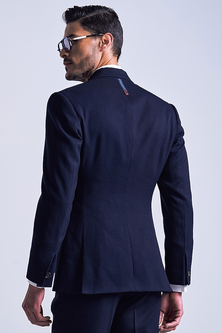 Navy Blue Poly Blend Viscose Lycra Jacket by S&N by Shantnu Nikhil Men at Pernia's Pop Up Shop