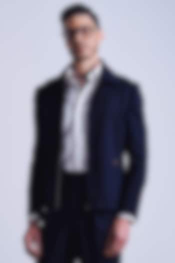 Navy Blue Poly Blend Viscose Lycra Jacket by S&N by Shantnu Nikhil Men at Pernia's Pop Up Shop