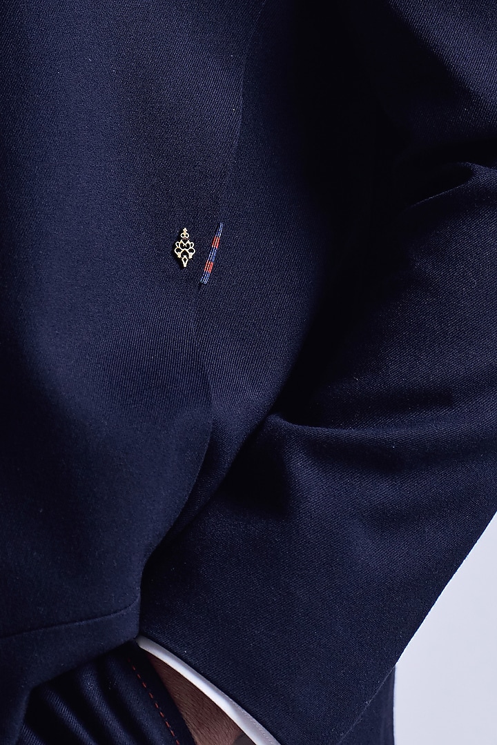 Navy Blue Poly Blend Viscose Lycra Jacket by S&N by Shantnu Nikhil Men at Pernia's Pop Up Shop