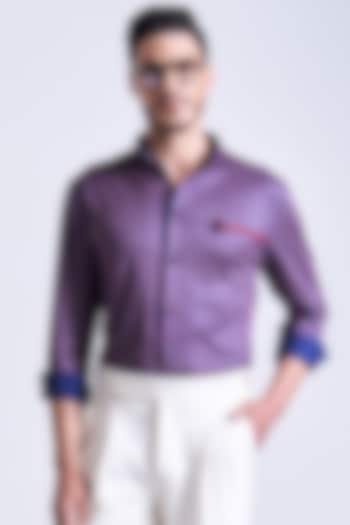 Navy Blue & Cherry Crepe Jersey Micro-Printed Wedding Shirt by S&N by Shantnu Nikhil Men at Pernia's Pop Up Shop