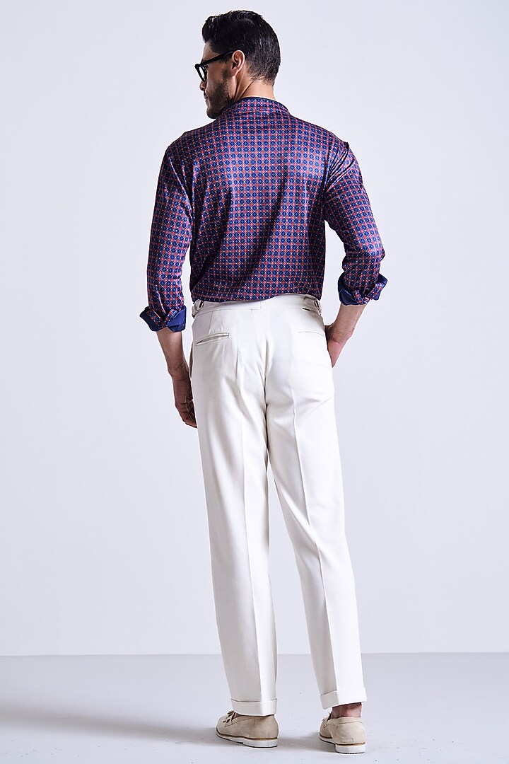 Navy Blue & Cherry Crepe Jersey Micro-Printed Wedding Shirt by S&N by Shantnu Nikhil Men at Pernia's Pop Up Shop