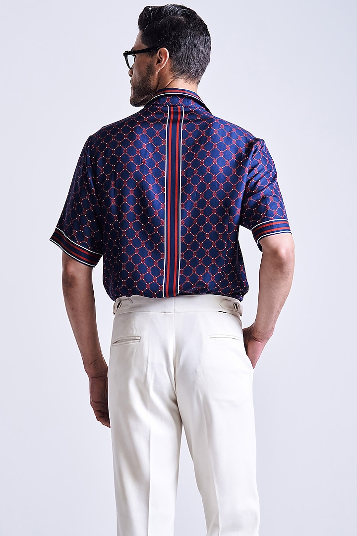 Navy Blue & Cherry Silk Twill Wedding Shirt by S&N by Shantnu Nikhil Men at Pernia's Pop Up Shop
