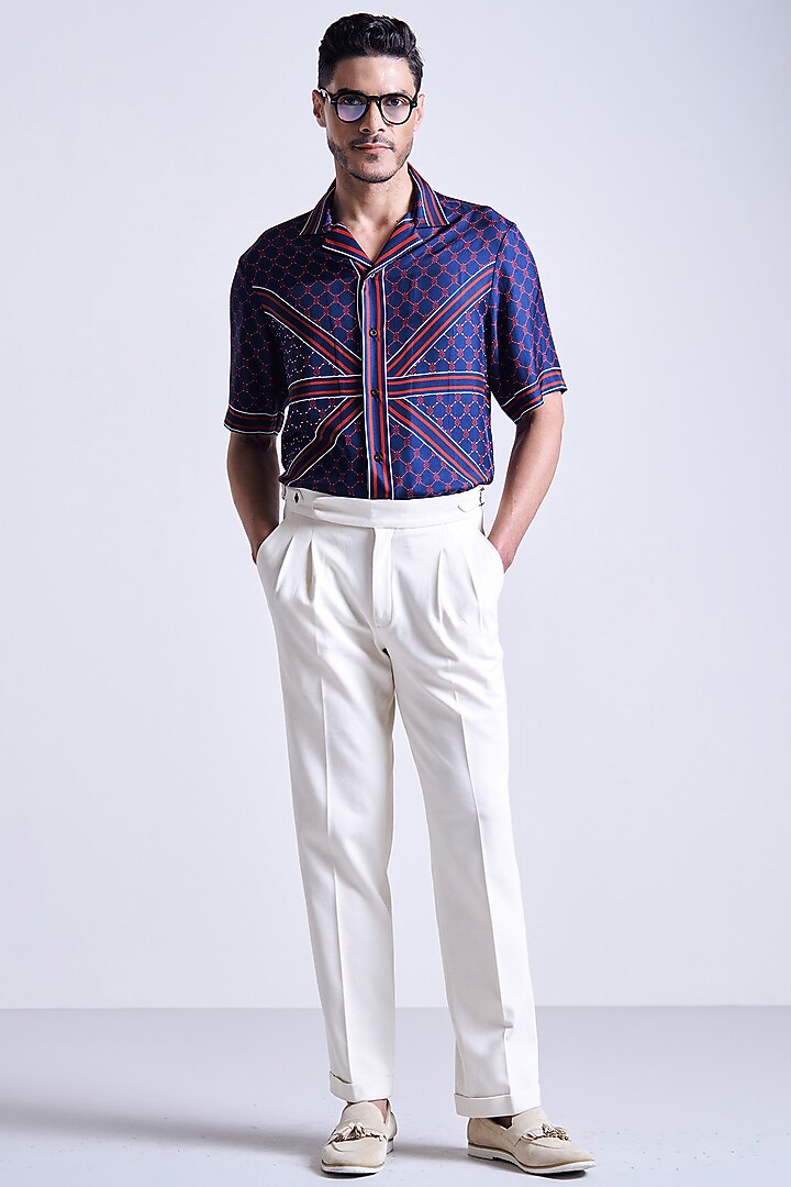 Navy Blue & Cherry Silk Twill Wedding Shirt by S&N by Shantnu Nikhil Men at Pernia's Pop Up Shop