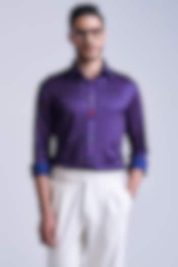 Navy Blue & Cherry Crepe Jersey Geometric Printed Wedding Shirt by S&N by Shantnu Nikhil Men at Pernia's Pop Up Shop