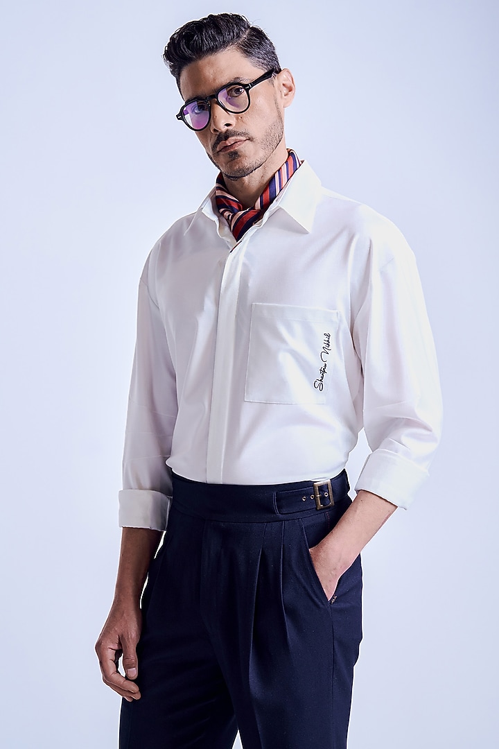 Off-White Terylene Oversized Party Wear Shirt by S&N by Shantnu Nikhil Men at Pernia's Pop Up Shop