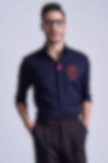 Navy Blue Rayon Blend Suiting Wedding Shirt by S&N by Shantnu Nikhil Men at Pernia's Pop Up Shop