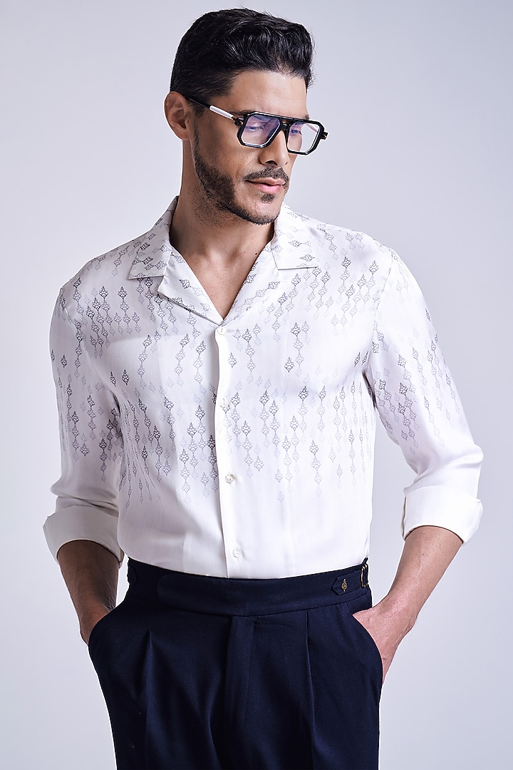 Off-White Silk Twill Adamas Printed Wedding Shirt by S&N by Shantnu Nikhil Men at Pernia's Pop Up Shop