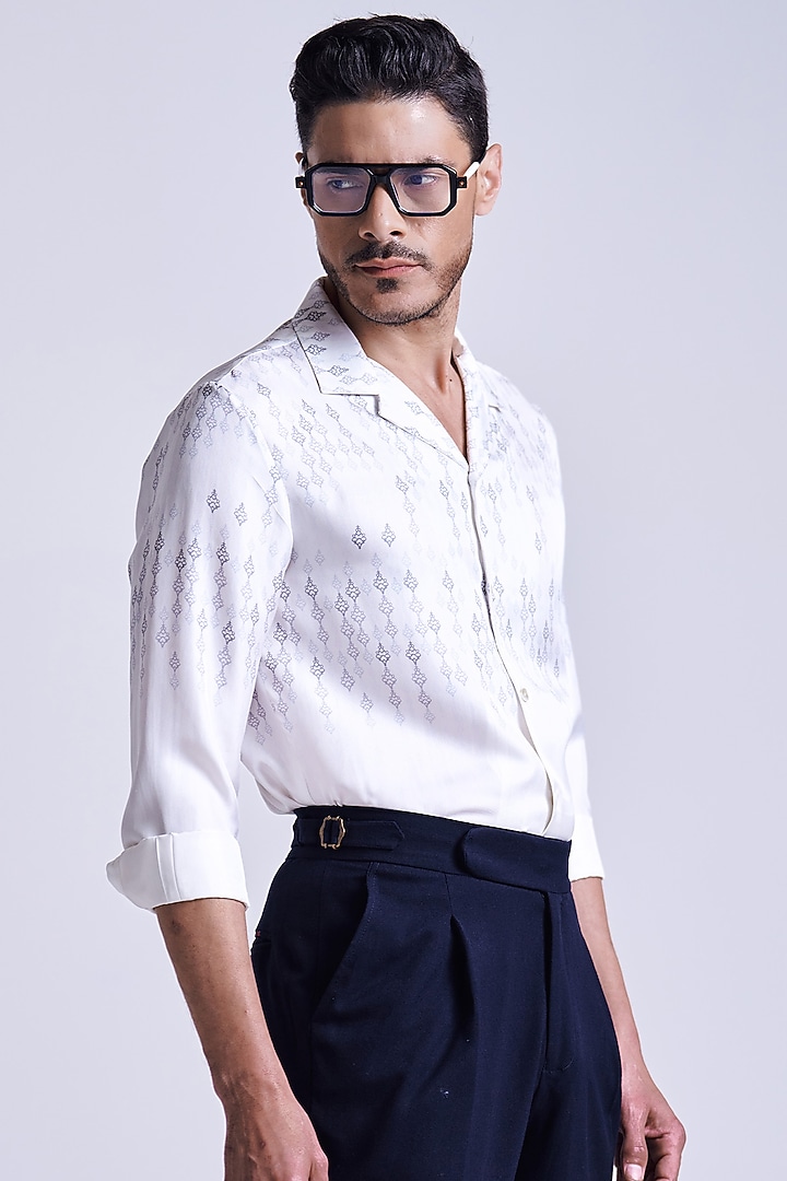 Off-White Silk Twill Adamas Printed Wedding Shirt by S&N by Shantnu Nikhil Men at Pernia's Pop Up Shop