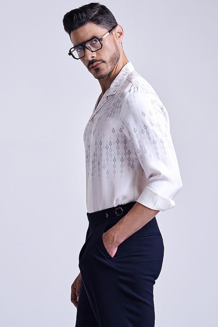 Off-White Silk Twill Adamas Printed Wedding Shirt by S&N by Shantnu Nikhil Men at Pernia's Pop Up Shop