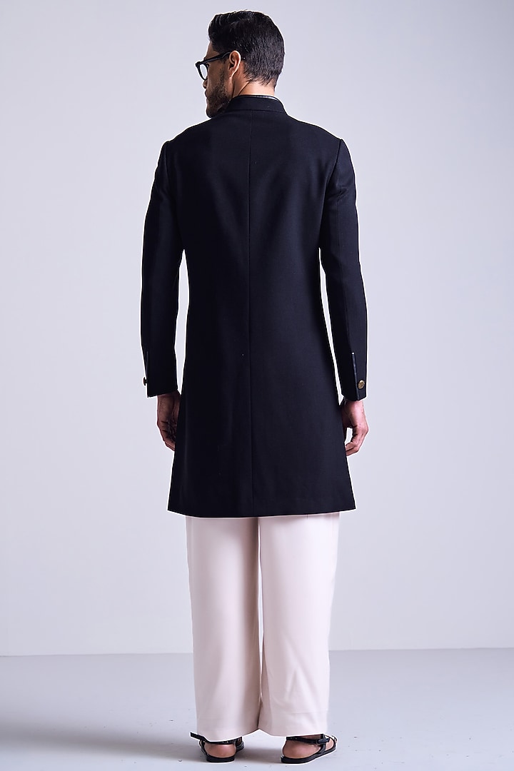 Black Poly Blend Viscose Lycra Wedding Sherwani by S&N by Shantnu Nikhil Men at Pernia's Pop Up Shop