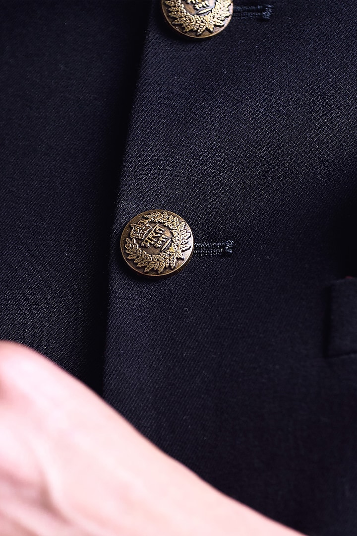 Black Poly Blend Viscose Lycra Wedding Sherwani by S&N by Shantnu Nikhil Men at Pernia's Pop Up Shop