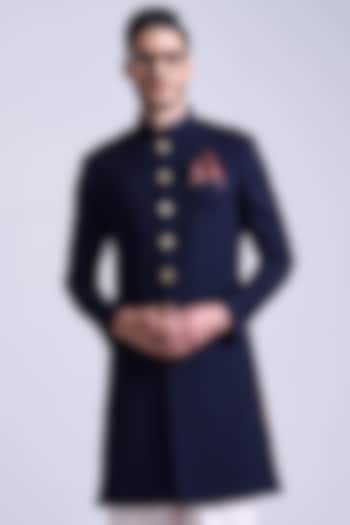 Navy Blue Poly Blend Viscose Lycra Sherwani by S&N by Shantnu Nikhil Men at Pernia's Pop Up Shop