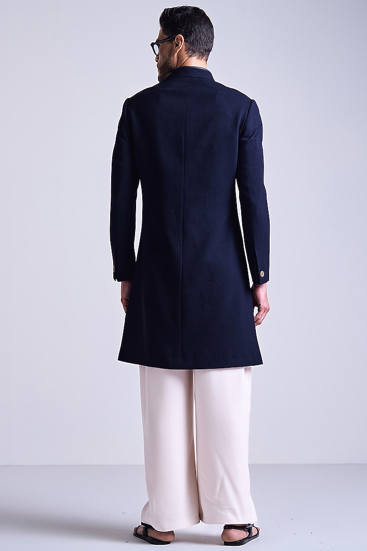 Navy Blue Poly Blend Viscose Lycra Sherwani by S&N by Shantnu Nikhil Men at Pernia's Pop Up Shop