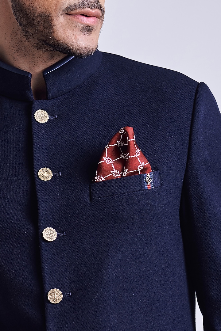 Navy Blue Poly Blend Viscose Lycra Sherwani by S&N by Shantnu Nikhil Men at Pernia's Pop Up Shop