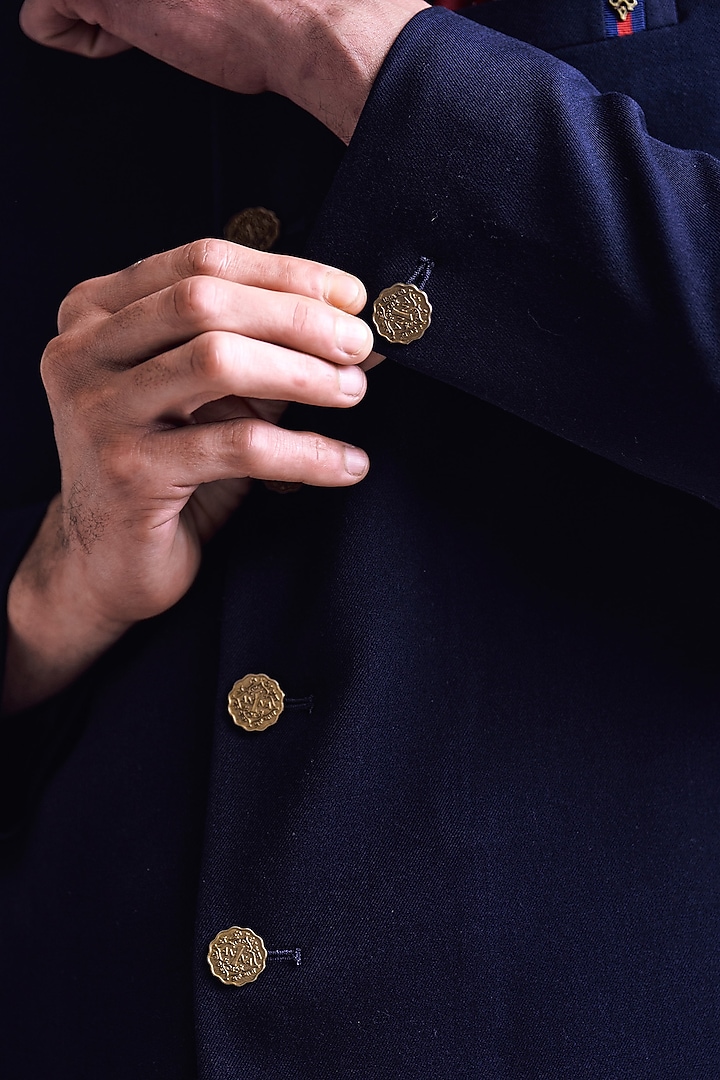 Navy Blue Poly Blend Viscose Lycra Sherwani by S&N by Shantnu Nikhil Men at Pernia's Pop Up Shop