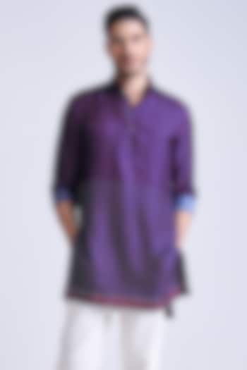 Navy Blue Silk Twill Adamas Lattice Printed Kurta by S&N by Shantnu Nikhil Men at Pernia's Pop Up Shop