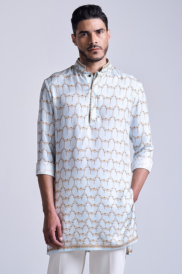 Mint Green Silk Twill Golden Printed Kurta by S&N by Shantnu Nikhil Men at Pernia's Pop Up Shop