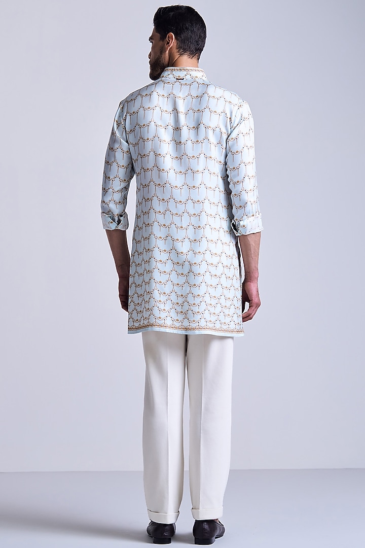 Mint Green Silk Twill Golden Printed Kurta by S&N by Shantnu Nikhil Men at Pernia's Pop Up Shop