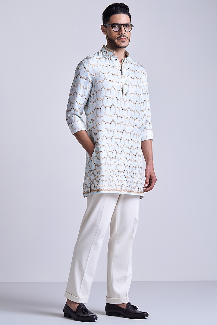 Mint Green Silk Twill Golden Printed Kurta by S&N by Shantnu Nikhil Men at Pernia's Pop Up Shop