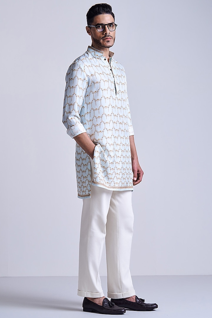 Mint Green Silk Twill Golden Printed Kurta by S&N by Shantnu Nikhil Men at Pernia's Pop Up Shop