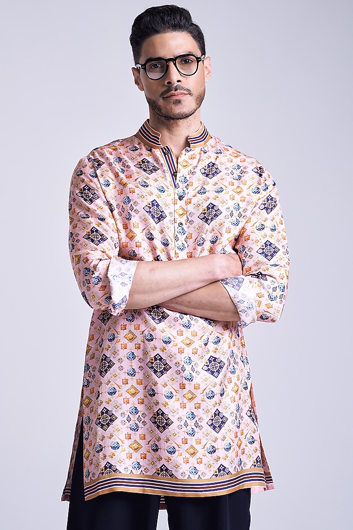 Multi-Colored Silk Twill Mosaic Printed Kurta by S&N by Shantnu Nikhil Men at Pernia's Pop Up Shop
