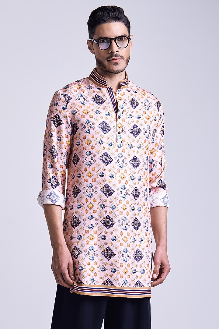 Multi-Colored Silk Twill Mosaic Printed Kurta by S&N by Shantnu Nikhil Men at Pernia's Pop Up Shop