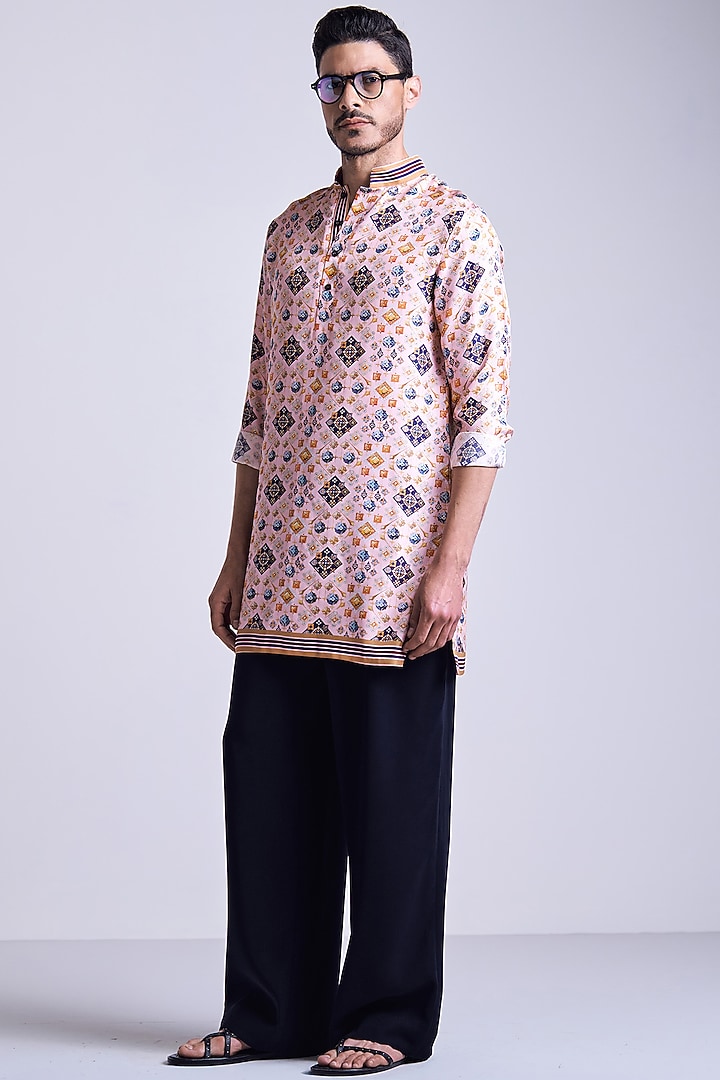 Multi-Colored Silk Twill Mosaic Printed Kurta by S&N by Shantnu Nikhil Men at Pernia's Pop Up Shop