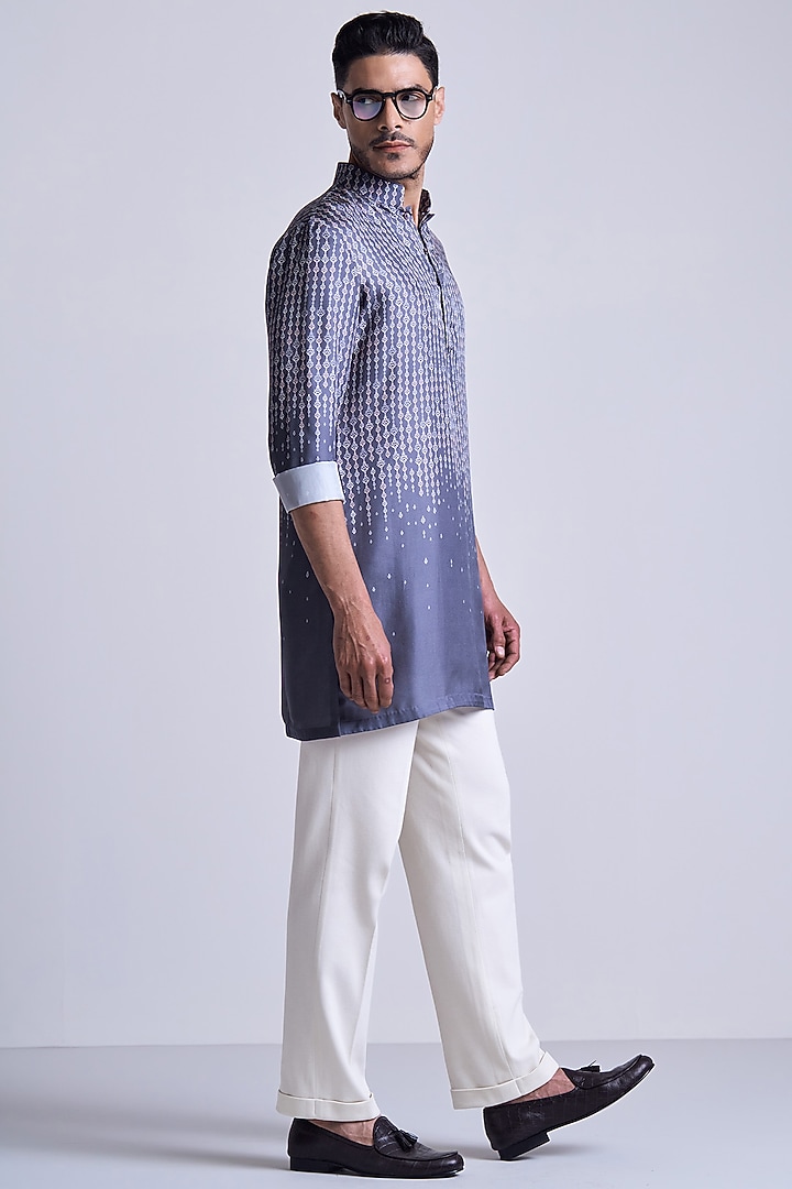 Grey Silk Twill Adamas Gradient Printed Kurta by S&N by Shantnu Nikhil Men at Pernia's Pop Up Shop