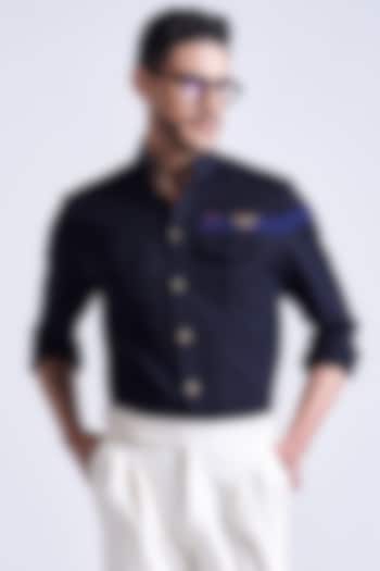 Black Poly Blend Viscose Wool Wedding Shirt by S&N by Shantnu Nikhil Men at Pernia's Pop Up Shop