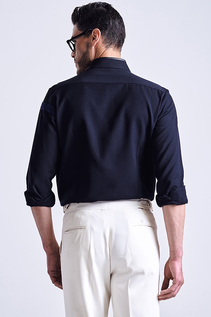 Black Poly Blend Viscose Wool Wedding Shirt by S&N by Shantnu Nikhil Men at Pernia's Pop Up Shop