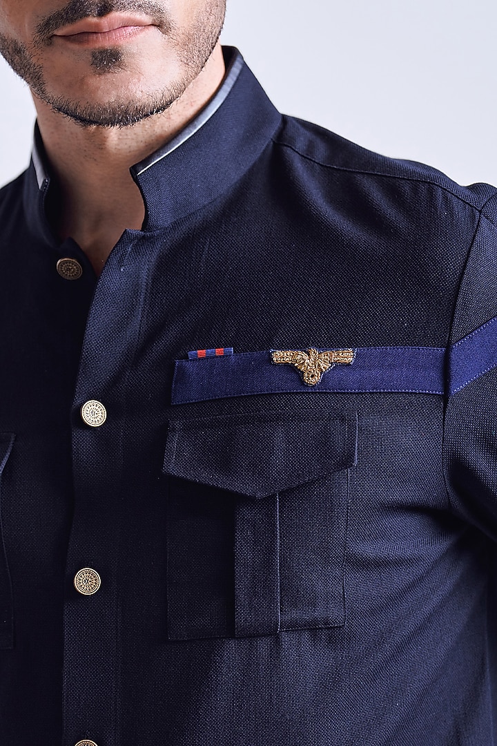 Black Poly Blend Viscose Wool Wedding Shirt by S&N by Shantnu Nikhil Men at Pernia's Pop Up Shop