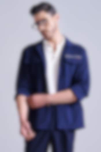 Navy Blue Cotton Spandex Blend Patch Pocket Wedding Shirt by S&N by Shantnu Nikhil Men at Pernia's Pop Up Shop