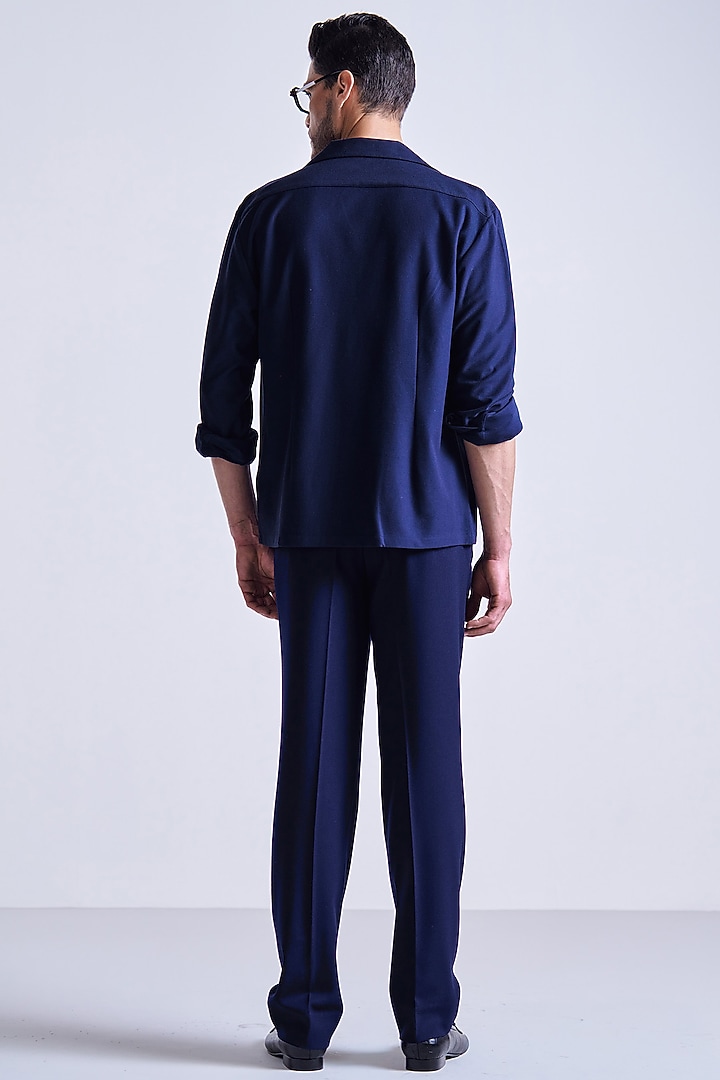 Navy Blue Cotton Spandex Blend Patch Pocket Wedding Shirt by S&N by Shantnu Nikhil Men at Pernia's Pop Up Shop