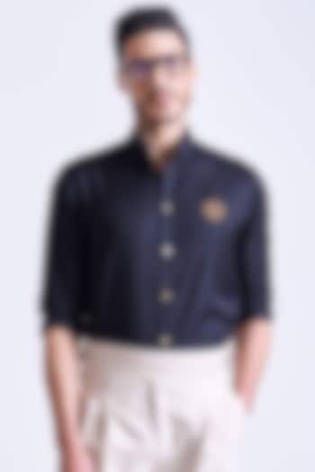 Black Rayon Blend Suiting Wedding Shirt by S&N by Shantnu Nikhil Men at Pernia's Pop Up Shop