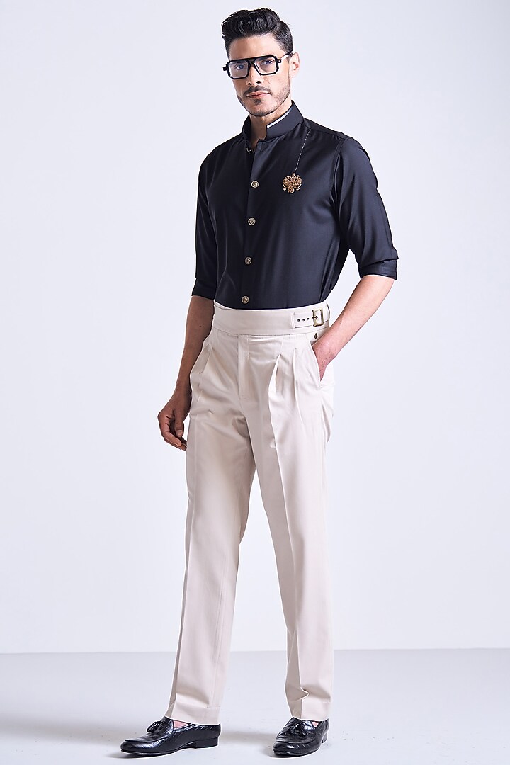 Black Rayon Blend Suiting Wedding Shirt by S&N by Shantnu Nikhil Men at Pernia's Pop Up Shop