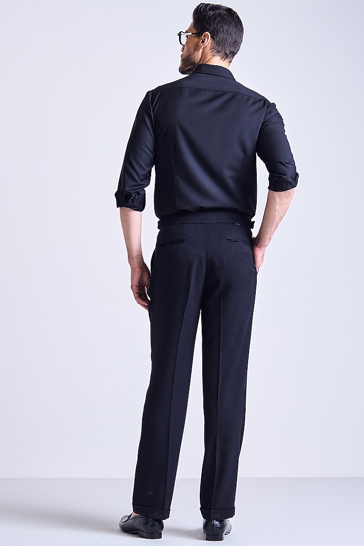 Black Terylene Rayon Blend Asymmetric Printed Wedding Shirt by S&N by Shantnu Nikhil Men at Pernia's Pop Up Shop