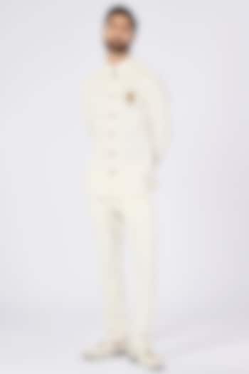 Off-White Poly Blend & Viscose Shirt by S&N by Shantnu Nikhil Men