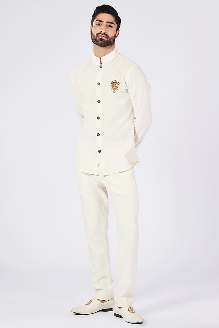 Off-White Poly Blend & Viscose Shirt by S&N by Shantnu Nikhil Men