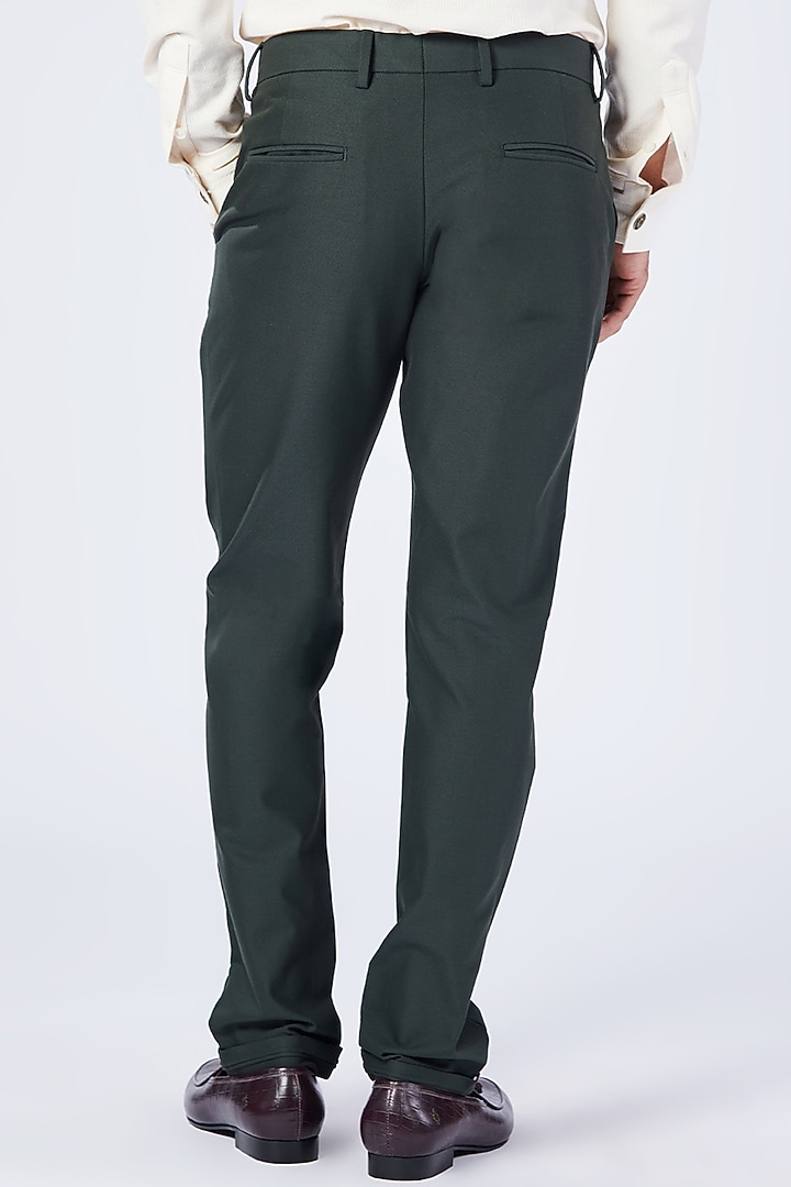 Military Green Cotton & Lycra Slim Fit Trousers by S&N by Shantnu Nikhil Men at Pernia's Pop Up Shop