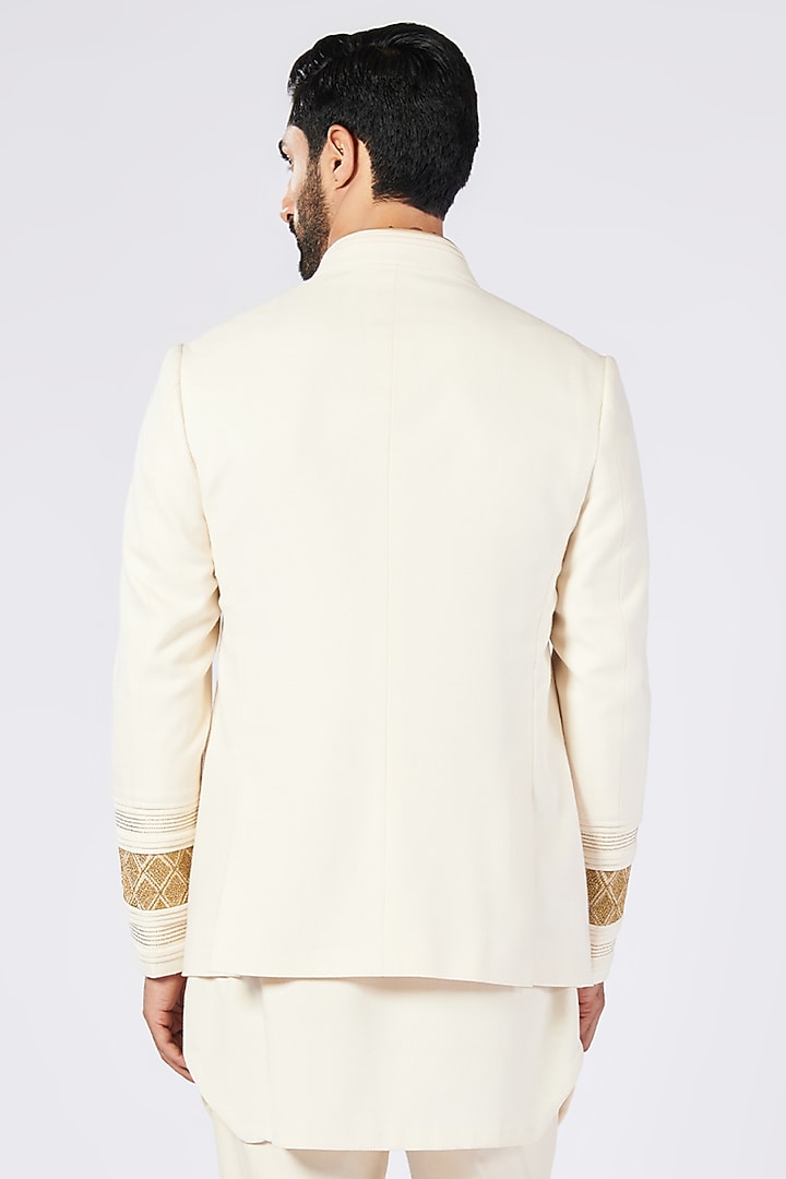 Off-White Poly Blend & Viscose Wedding Bandhgala by S&N by Shantnu Nikhil Men at Pernia's Pop Up Shop