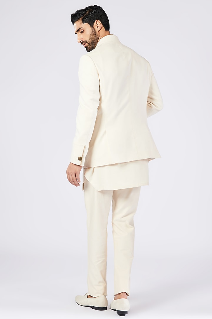 Off-White Poly Blend & Viscose Patchwork Wedding Bandhgala by S&N by Shantnu Nikhil Men at Pernia's Pop Up Shop