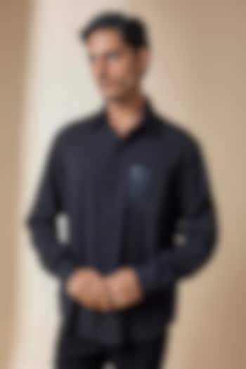 Black Terylene Viscose Lycra Wedding Shirt by S&N by Shantnu Nikhil Men at Pernia's Pop Up Shop