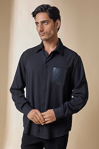 Black Terylene Viscose Lycra Shirt by S&N by Shantnu Nikhil Men