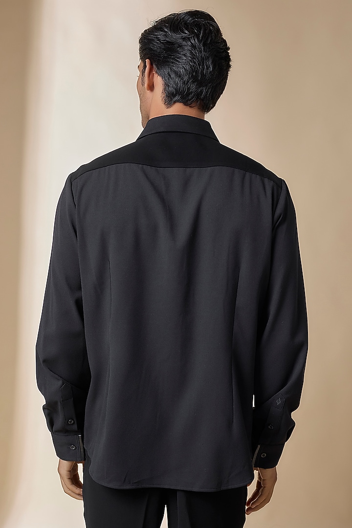 Black Terylene Viscose Lycra Wedding Shirt by S&N by Shantnu Nikhil Men at Pernia's Pop Up Shop