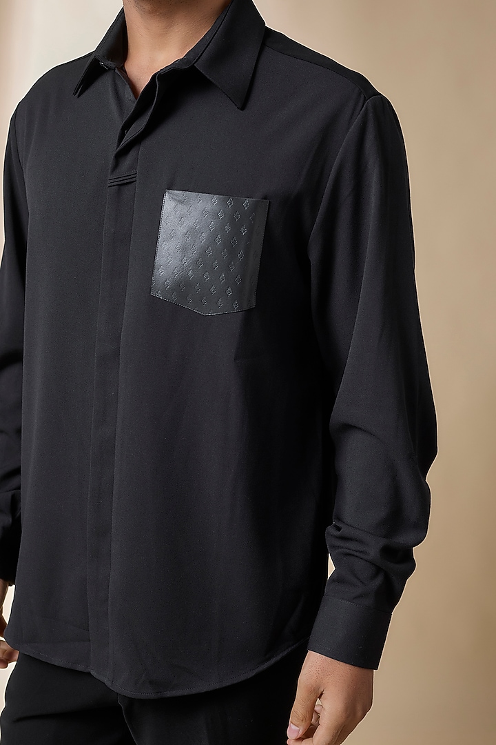 Black Terylene Viscose Lycra Wedding Shirt by S&N by Shantnu Nikhil Men at Pernia's Pop Up Shop