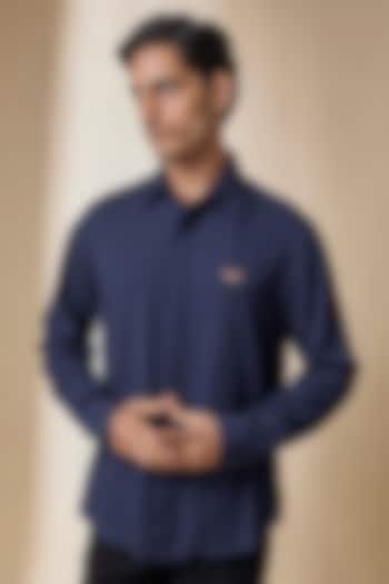 Navy Terylene Viscose Lycra Wedding Shirt by S&N by Shantnu Nikhil Men at Pernia's Pop Up Shop