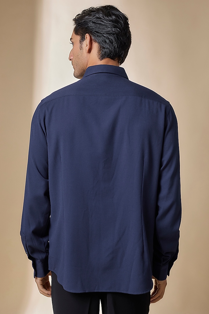 Navy Terylene Viscose Lycra Wedding Shirt by S&N by Shantnu Nikhil Men at Pernia's Pop Up Shop